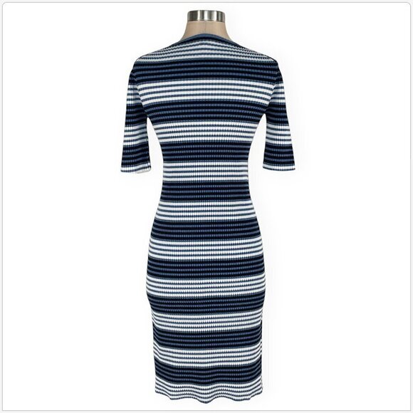 Worth W by Worth Ribbed Striped Stretch Knit Sweater Dress Bodycon P Petite - Picture 3 of 4